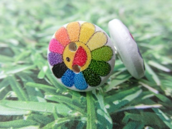 Preview: Holz Knopf Ohrstecker Regenbogen Sonnenblume